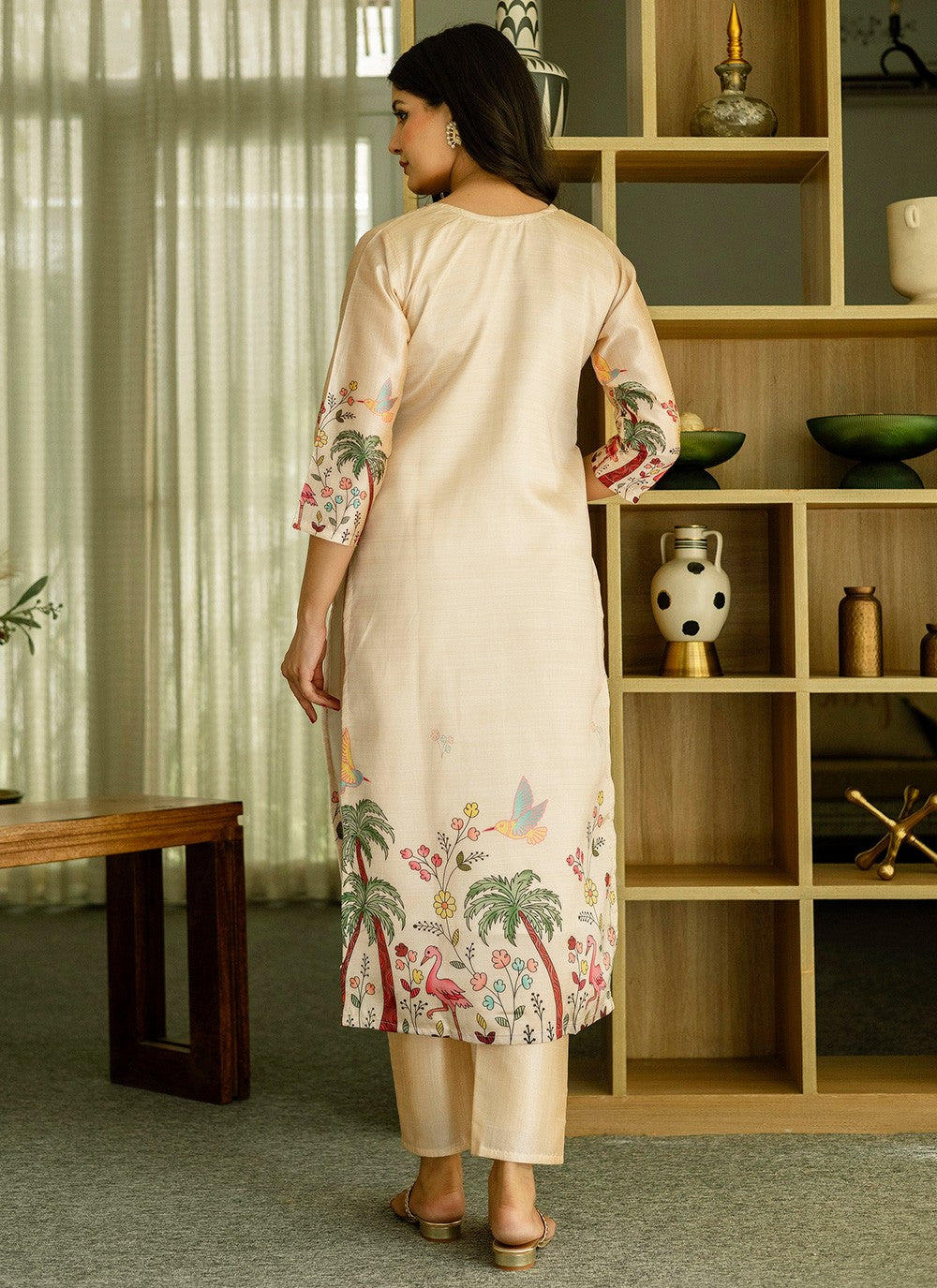Pant Style Suit Beads, Printed Beige T7377
