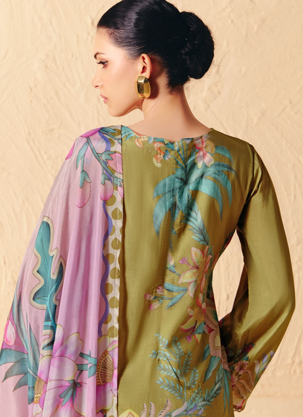 Pant Style Suit Digital Print, Embroidered, Patch, Resham Beige T8294