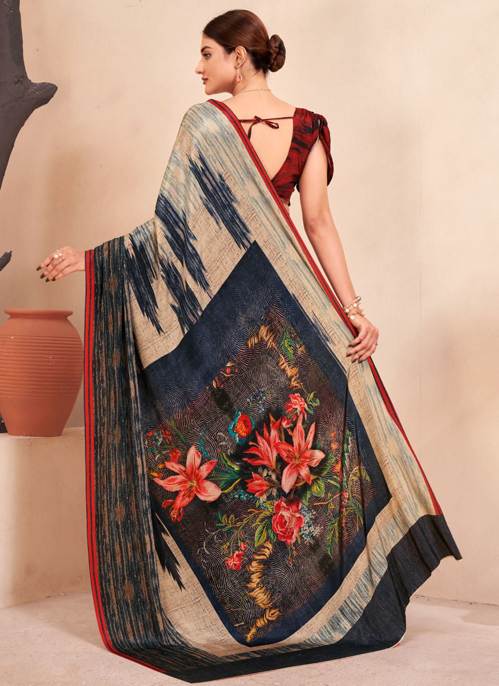 Classic Digital Print Crepe Silk Saree - S7514