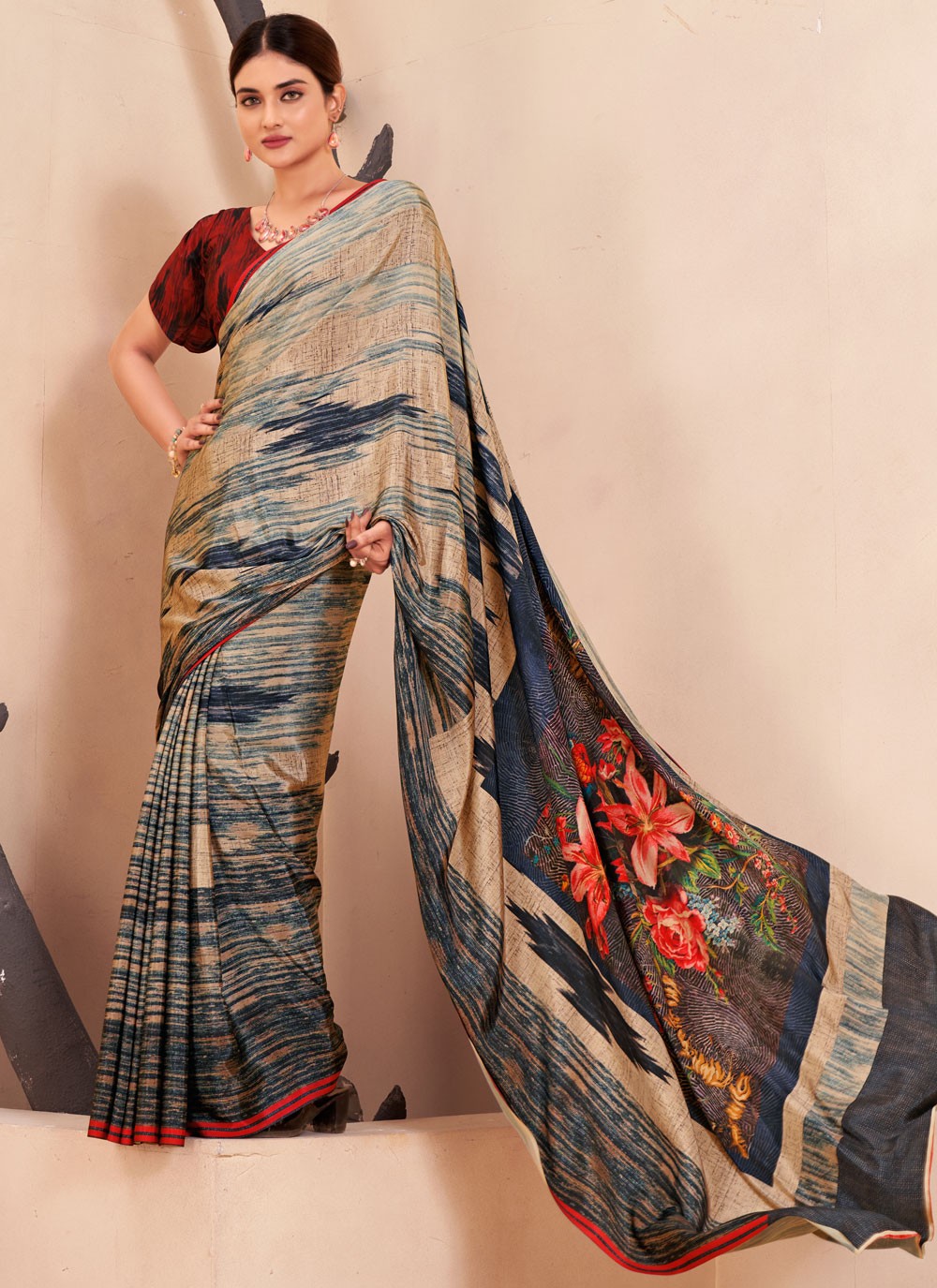 Classic Digital Print Crepe Silk Saree - S7514