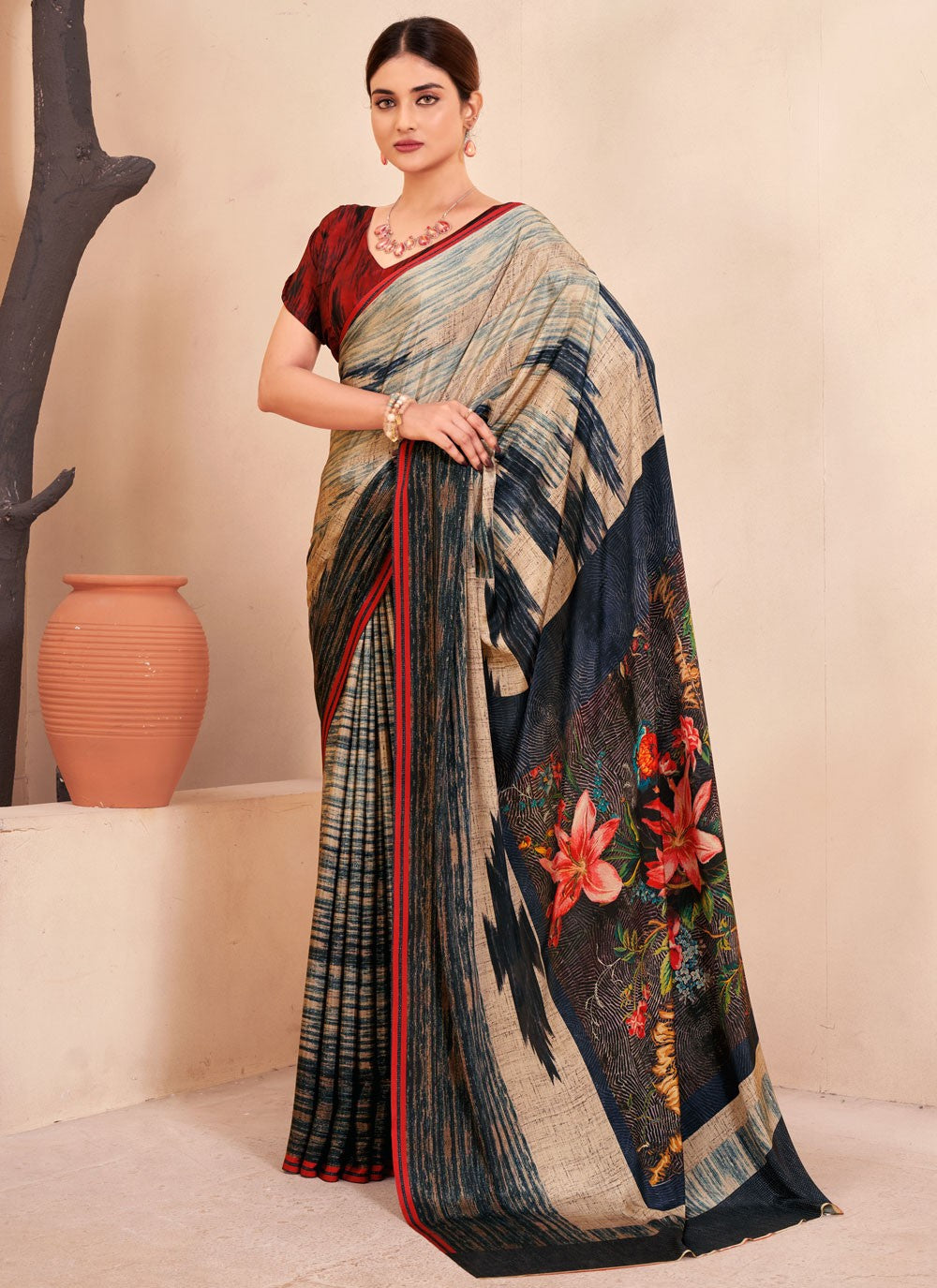 Classic Digital Print Crepe Silk Saree - S7514