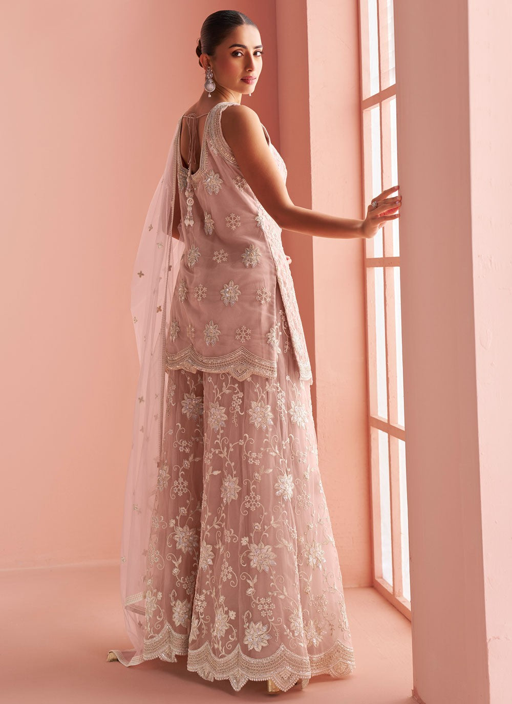 Palazzo Suit Beads, Embroidered Beige T8282