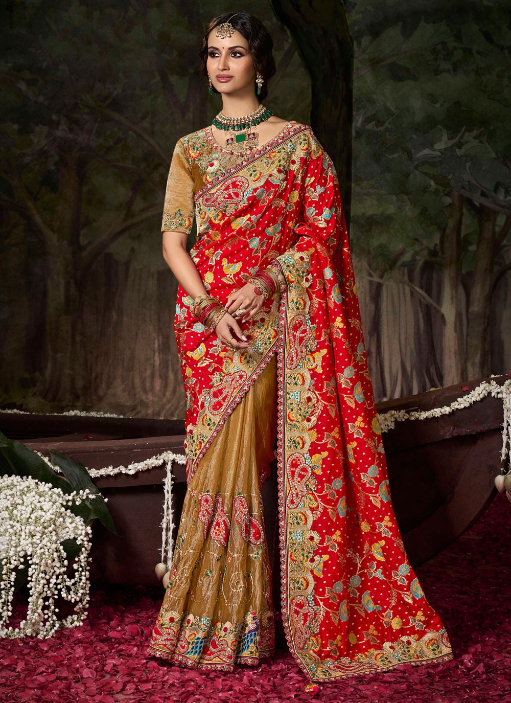 Beige Silk Half N Half Saree Embroidered S20494