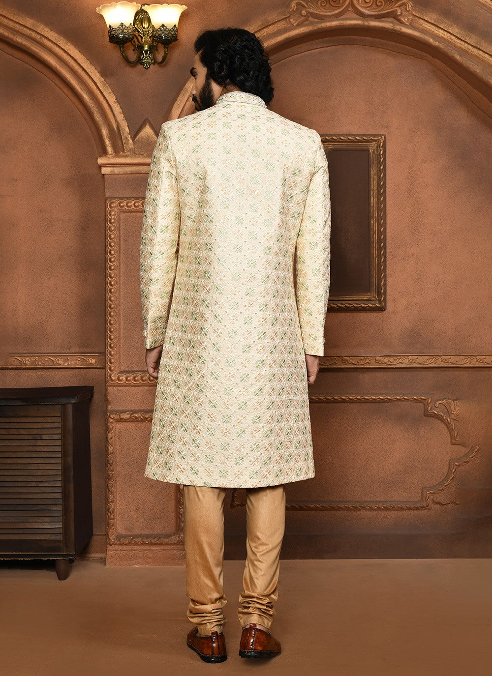 Embroidered Art Silk Beige Sherwani - M8047