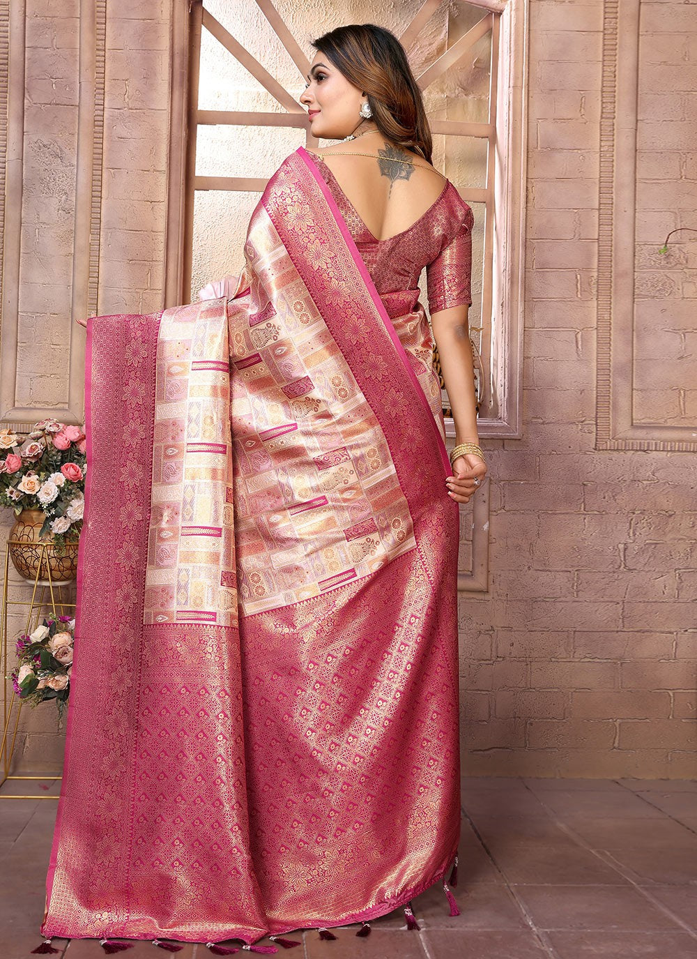 Woven Banarasi Silk Beige Classic Saree S15064