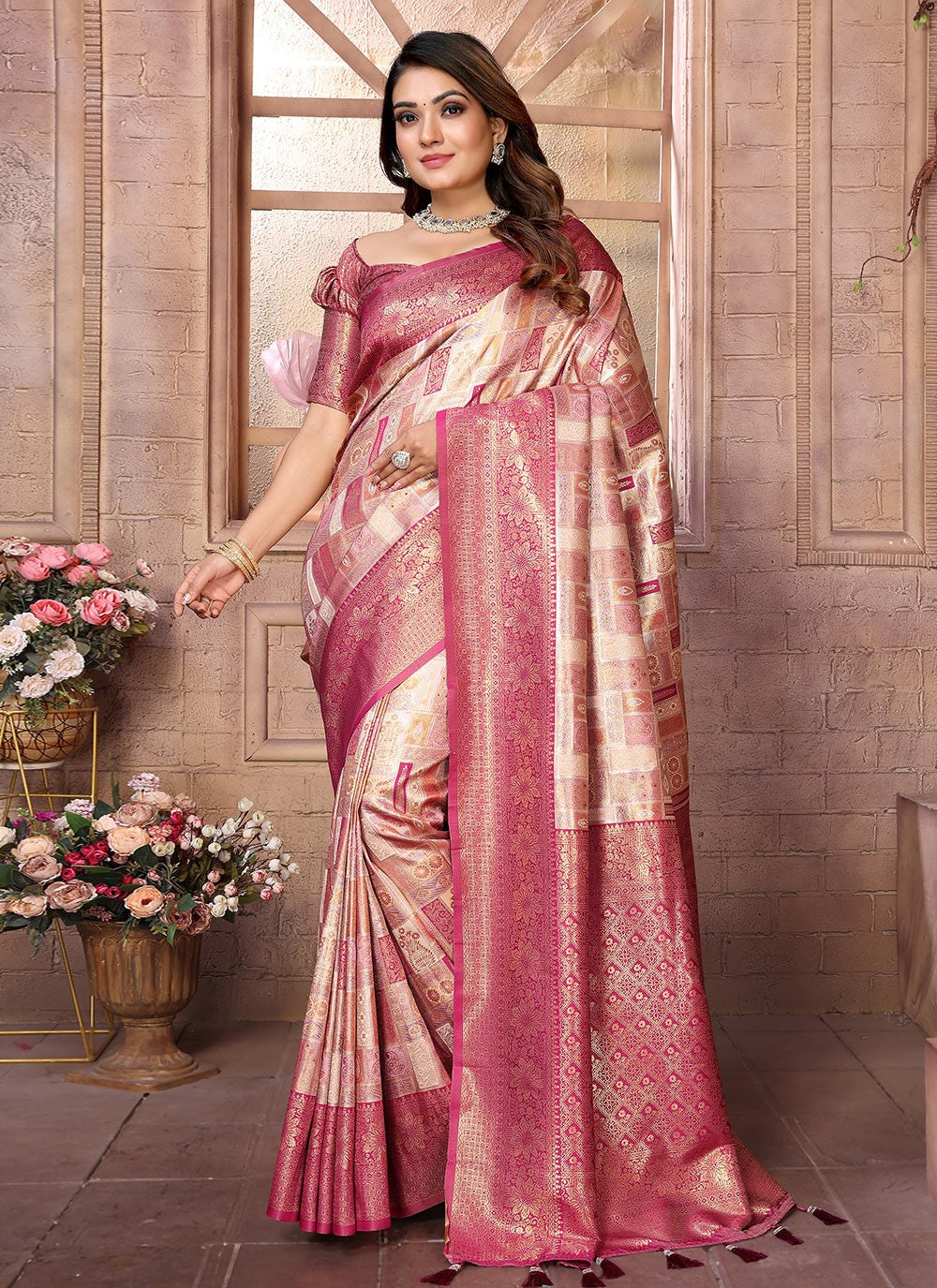Woven Banarasi Silk Beige Classic Saree S15064