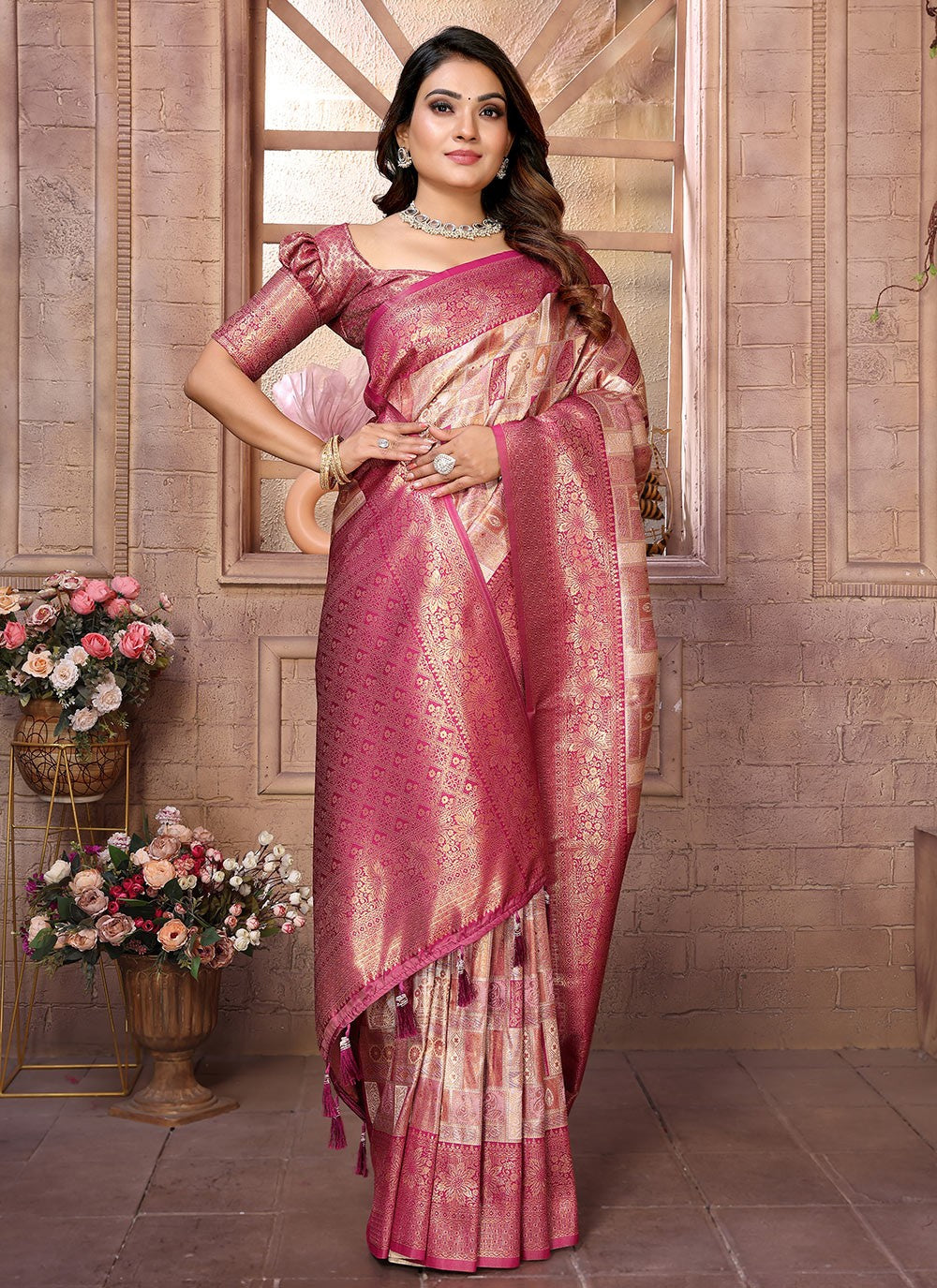 Woven Banarasi Silk Beige Classic Saree S15064