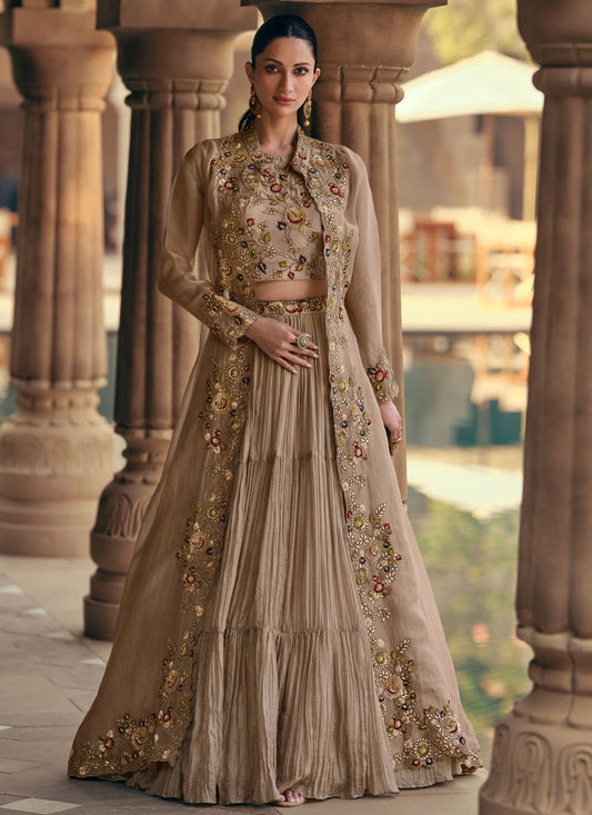 Chinon Mehandi & Sangeet, Reception Readymade Lehenga Choli L3638