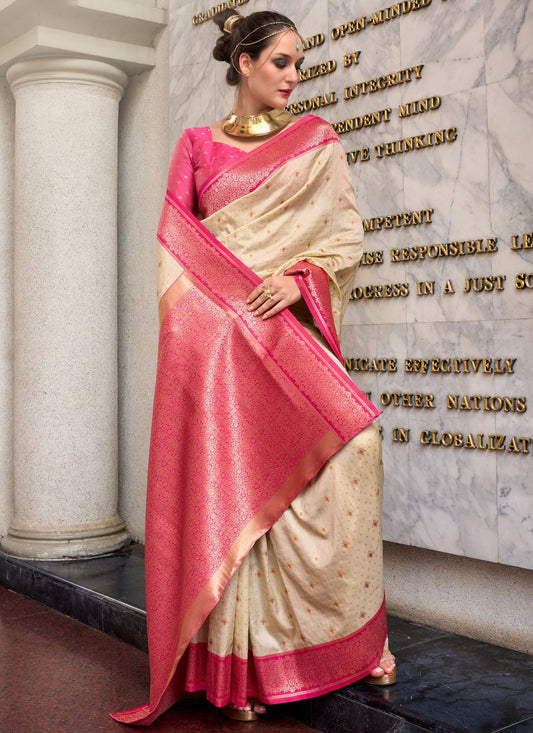 Weaving Zari Silk Beige Saree S14426