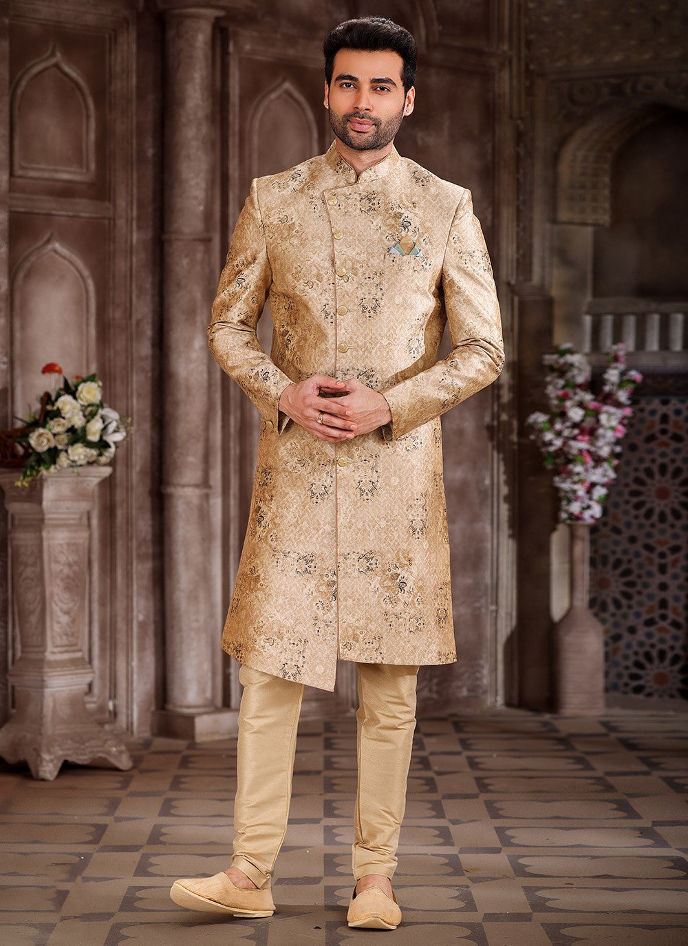 Printed Art Silk Beige Indo Western - M5294