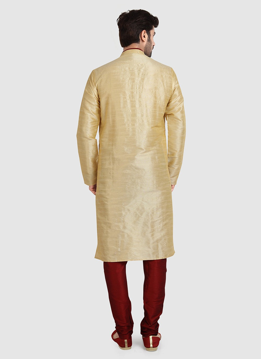 Plain Art Silk Beige Kurta Pyjama - M3415