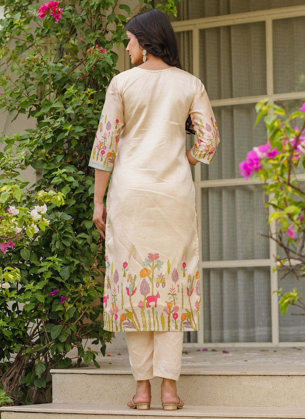 Pant Style Suit Beads, Printed Beige T7378