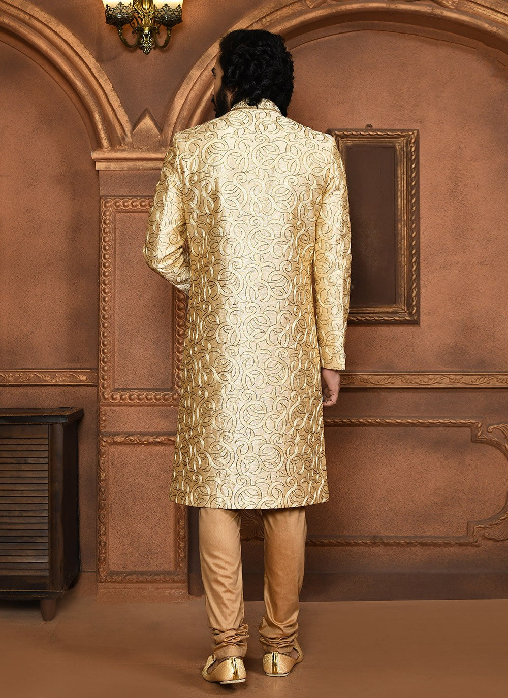 Embroidered Art Silk Beige Sherwani - M8042