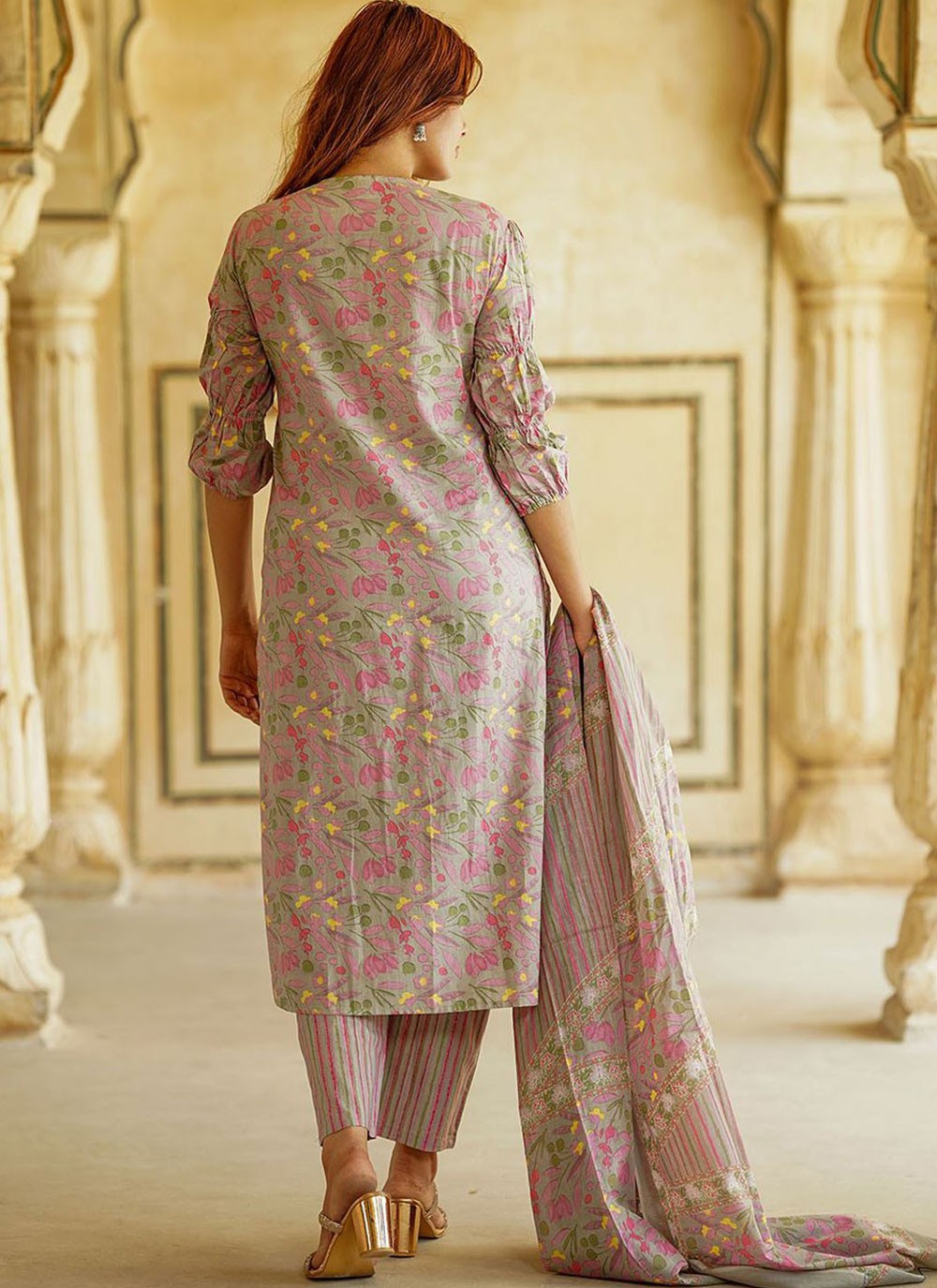 Salwar Suit Embroidered Beige Cotton T5383