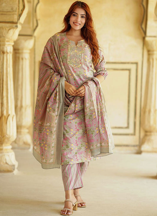 Salwar Suit Embroidered Beige Cotton T5383