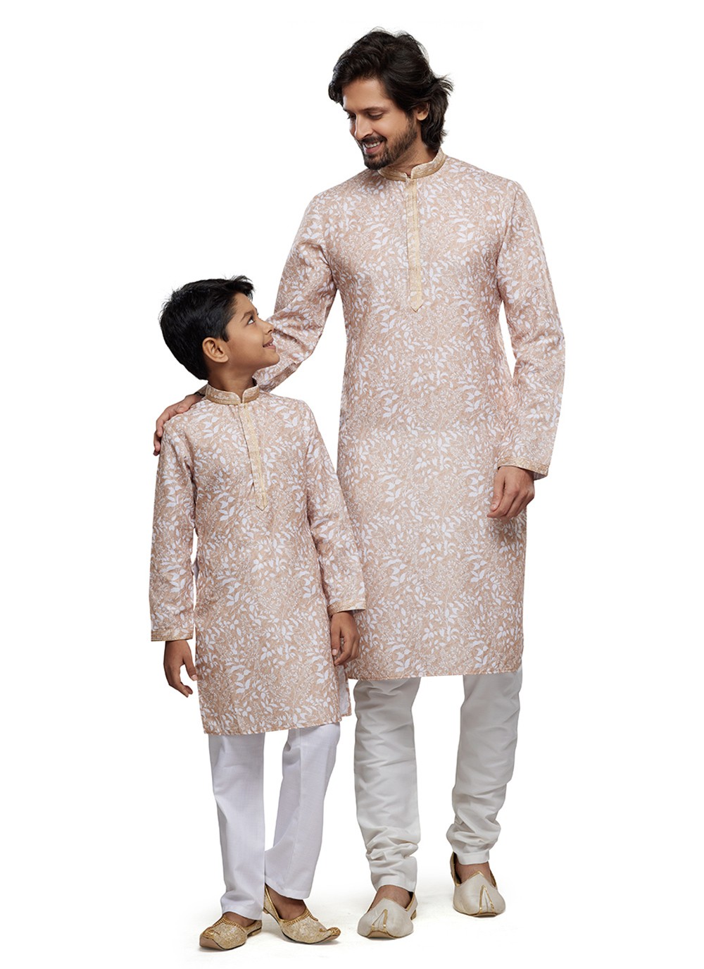 Digital Print Cotton Beige Men's & Kids Combo - M6805