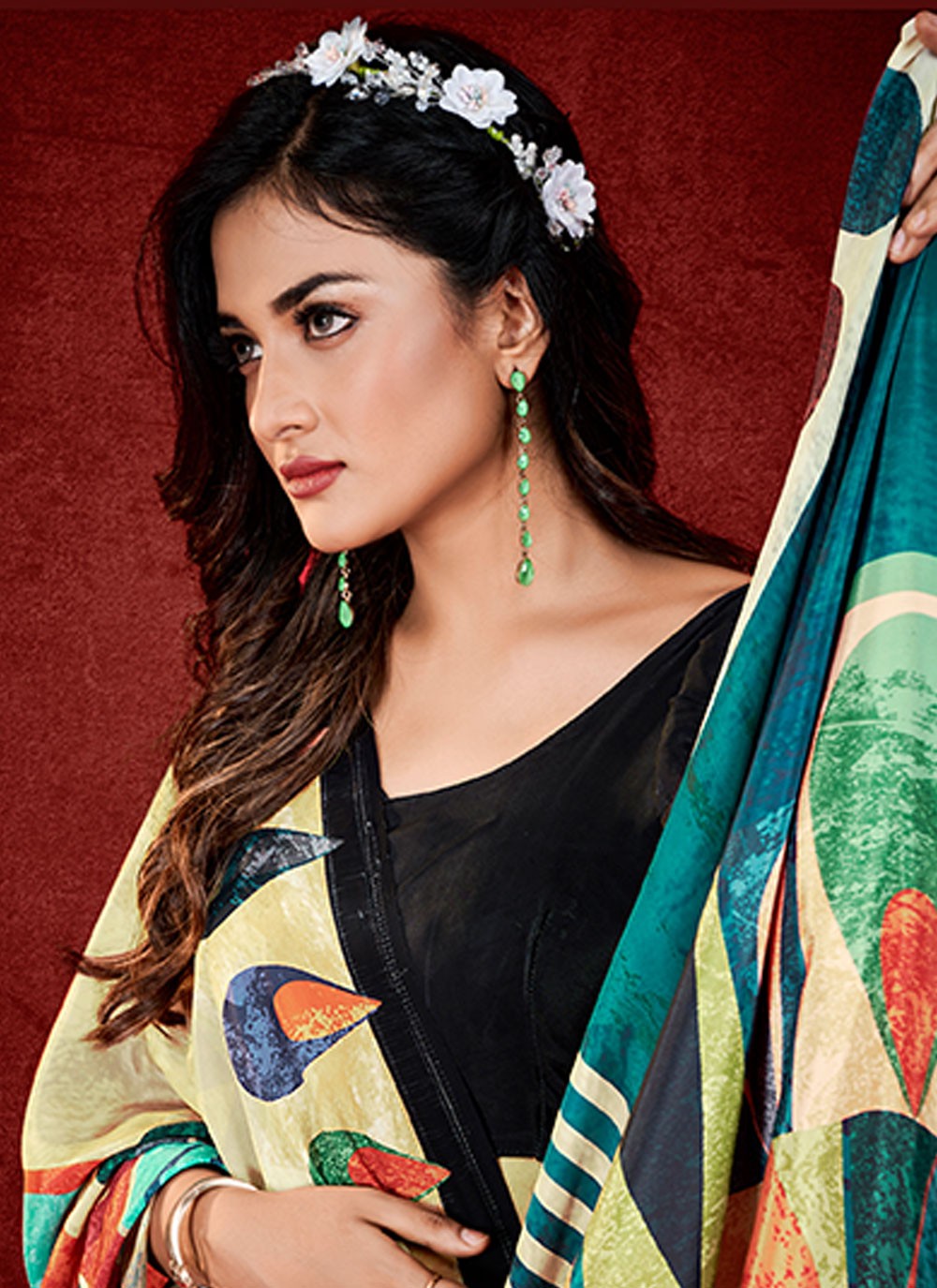 Classic Digital Print Crepe Silk Saree - S6956