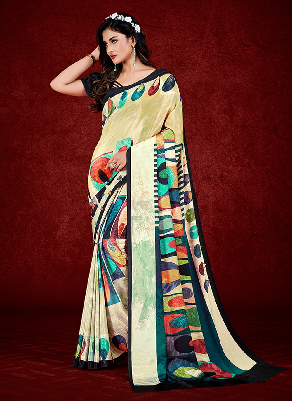 Classic Digital Print Crepe Silk Saree - S6956