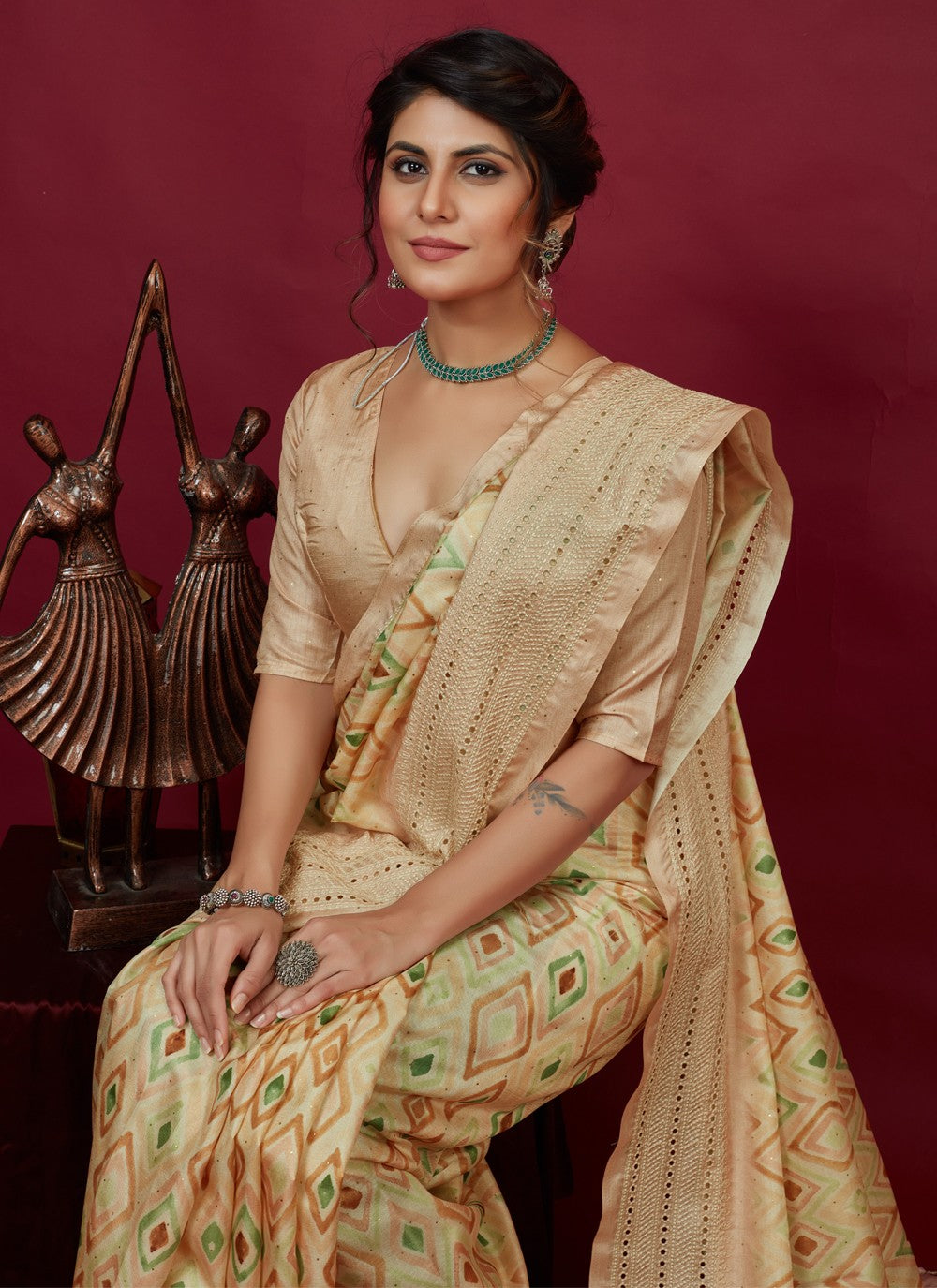 Classic Chikankari Work Cotton Silk Saree - S3614