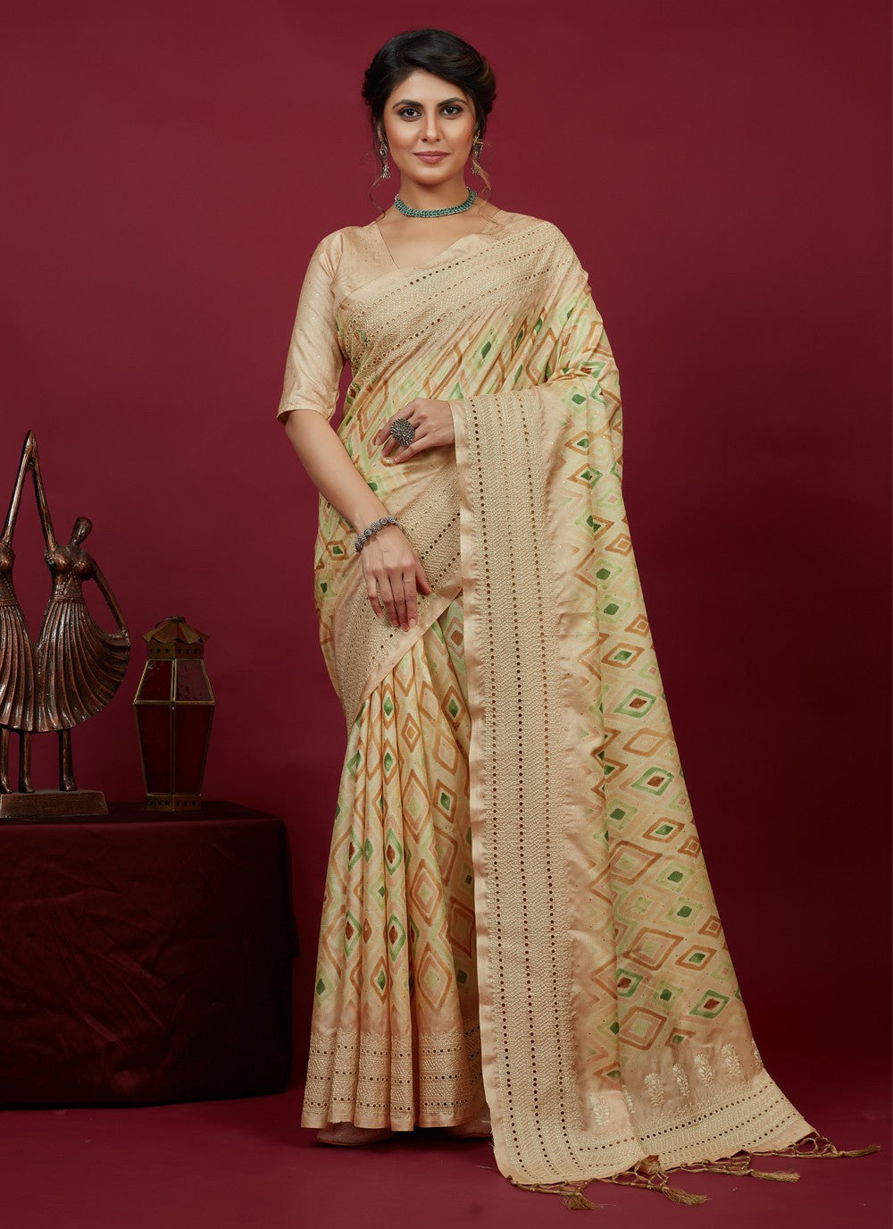 Classic Chikankari Work Cotton Silk Saree - S3614