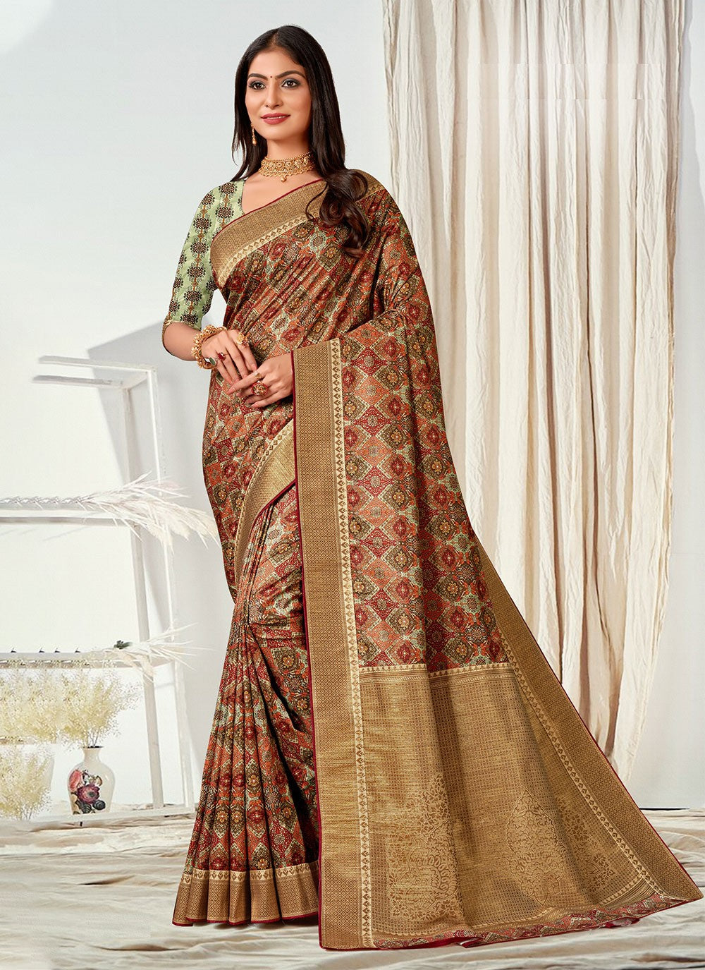 Classic Digital Print Tussar Silk Saree - S4545