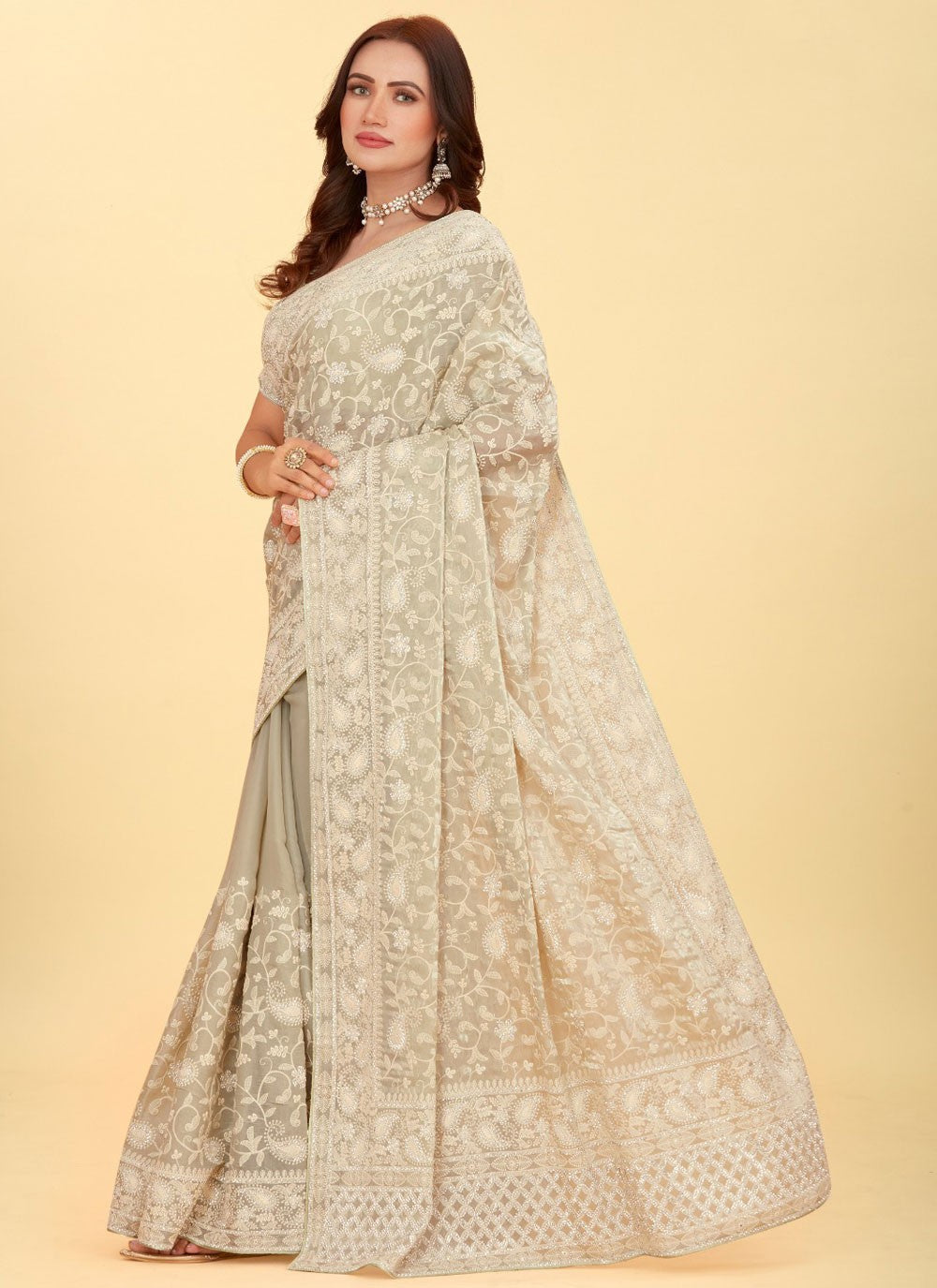 Dimond, Embroidered Jimmy Chu Saree - S12199