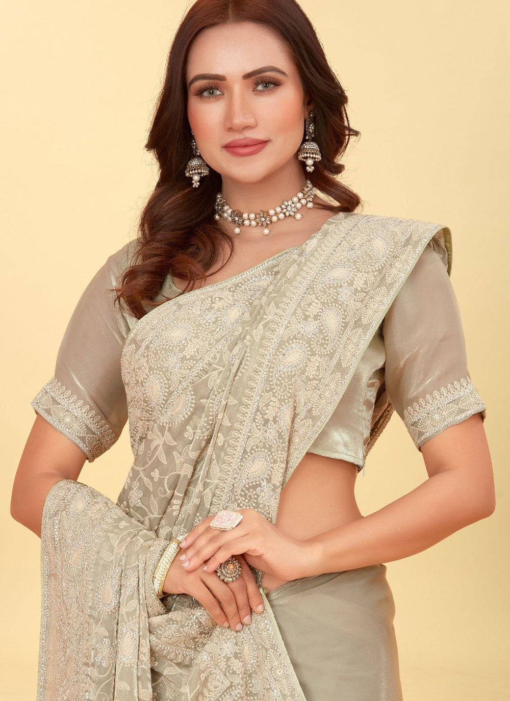 Dimond, Embroidered Jimmy Chu Saree - S12199