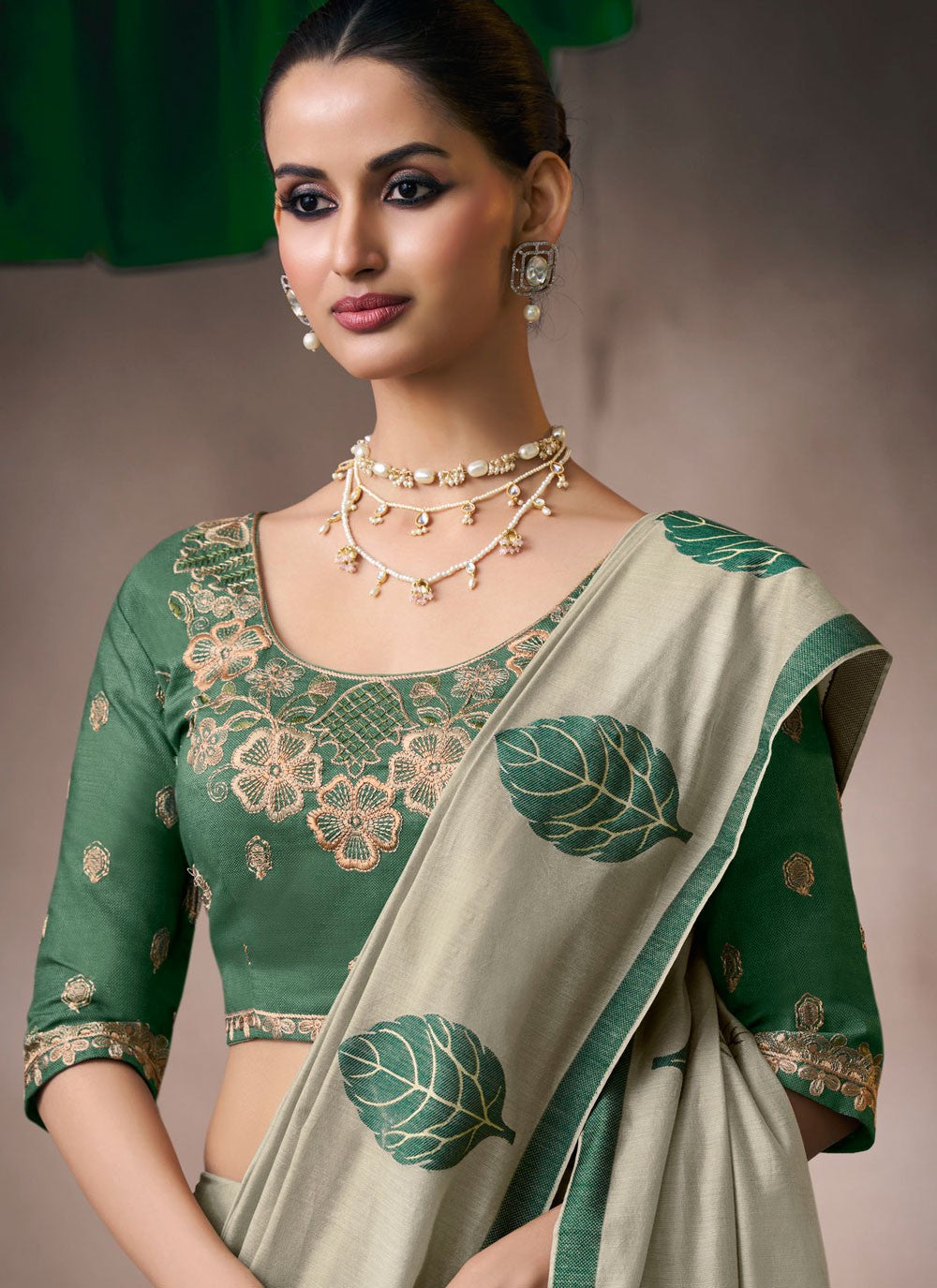 Beige Cotton Classic Saree Fancy Work S19859
