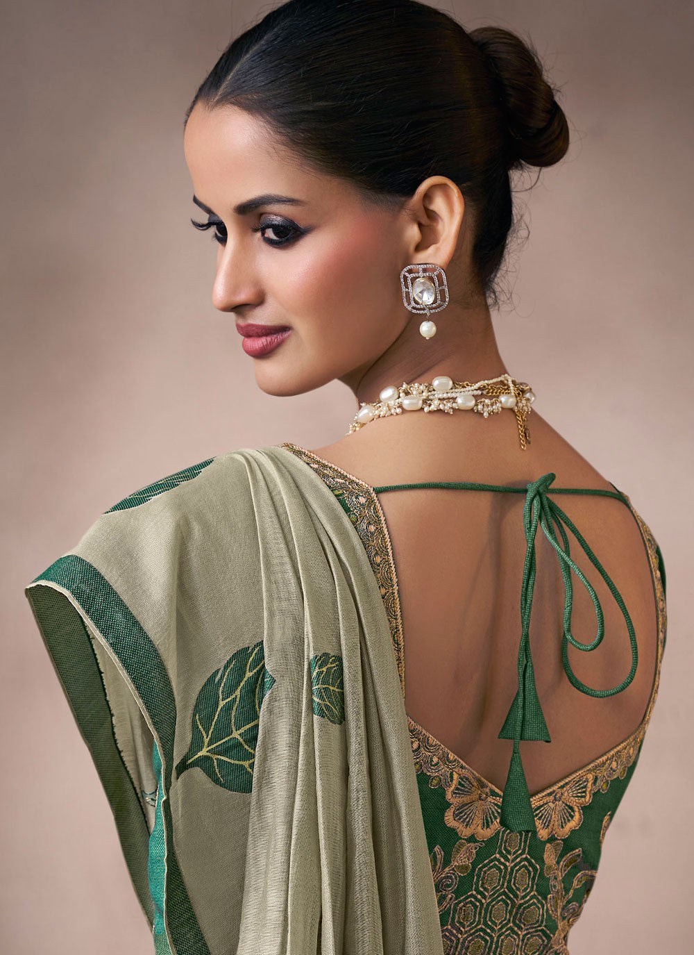Beige Cotton Classic Saree Fancy Work S19859