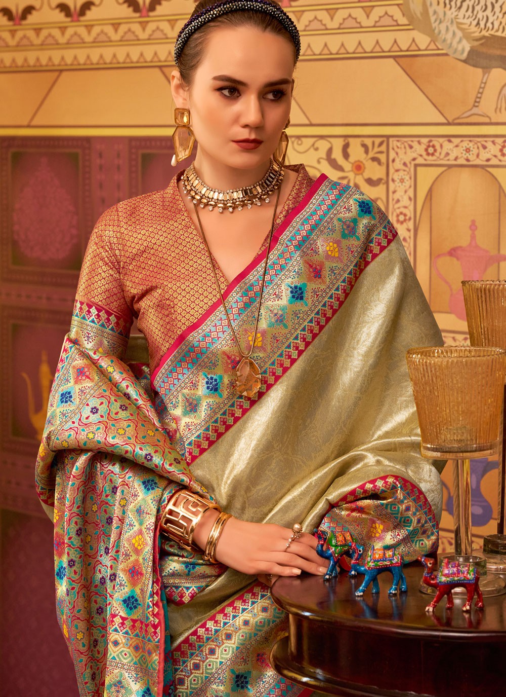 Weaving Zari Silk Beige Saree S14623