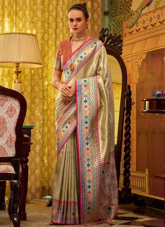 Weaving Zari Silk Beige Saree S14623