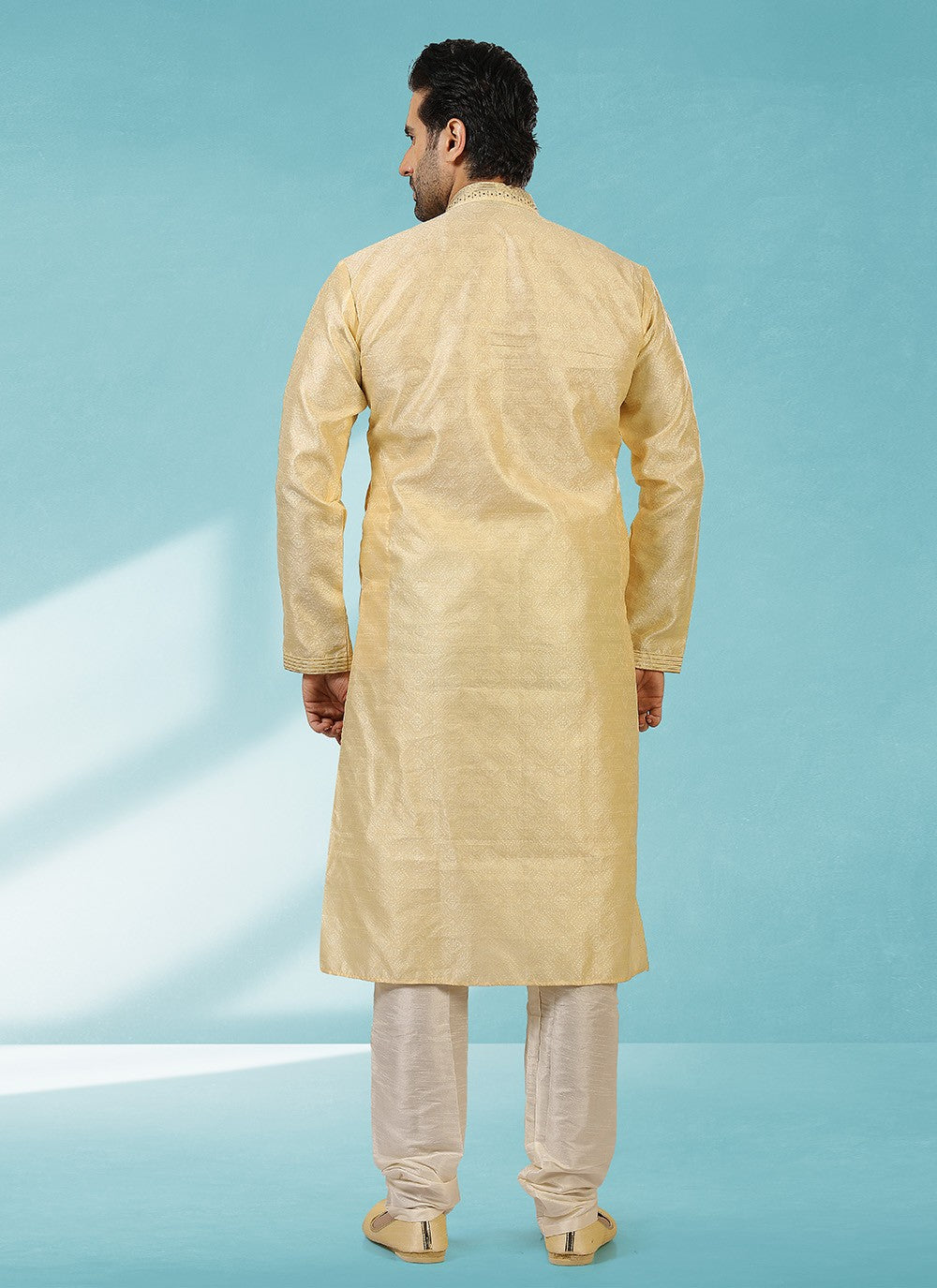 Plain Brocade, Jacquard Silk Beige Kurta Pyjama - M2309