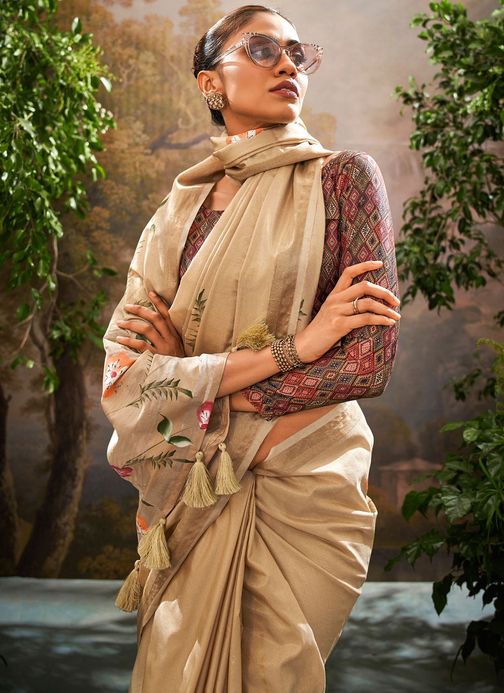 Classic Printed Linen Saree - S8387