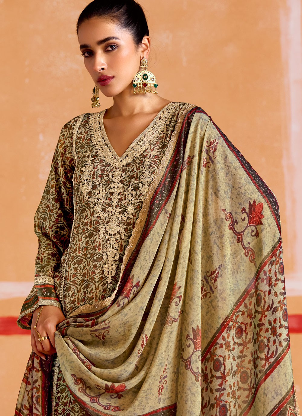 Salwar Suit Digital Print Beige Muslin T5170