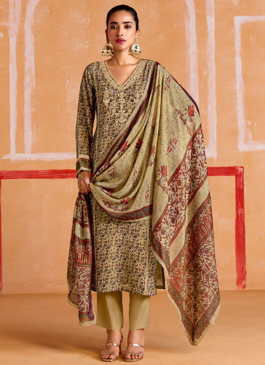 Salwar Suit Digital Print Beige Muslin T5170