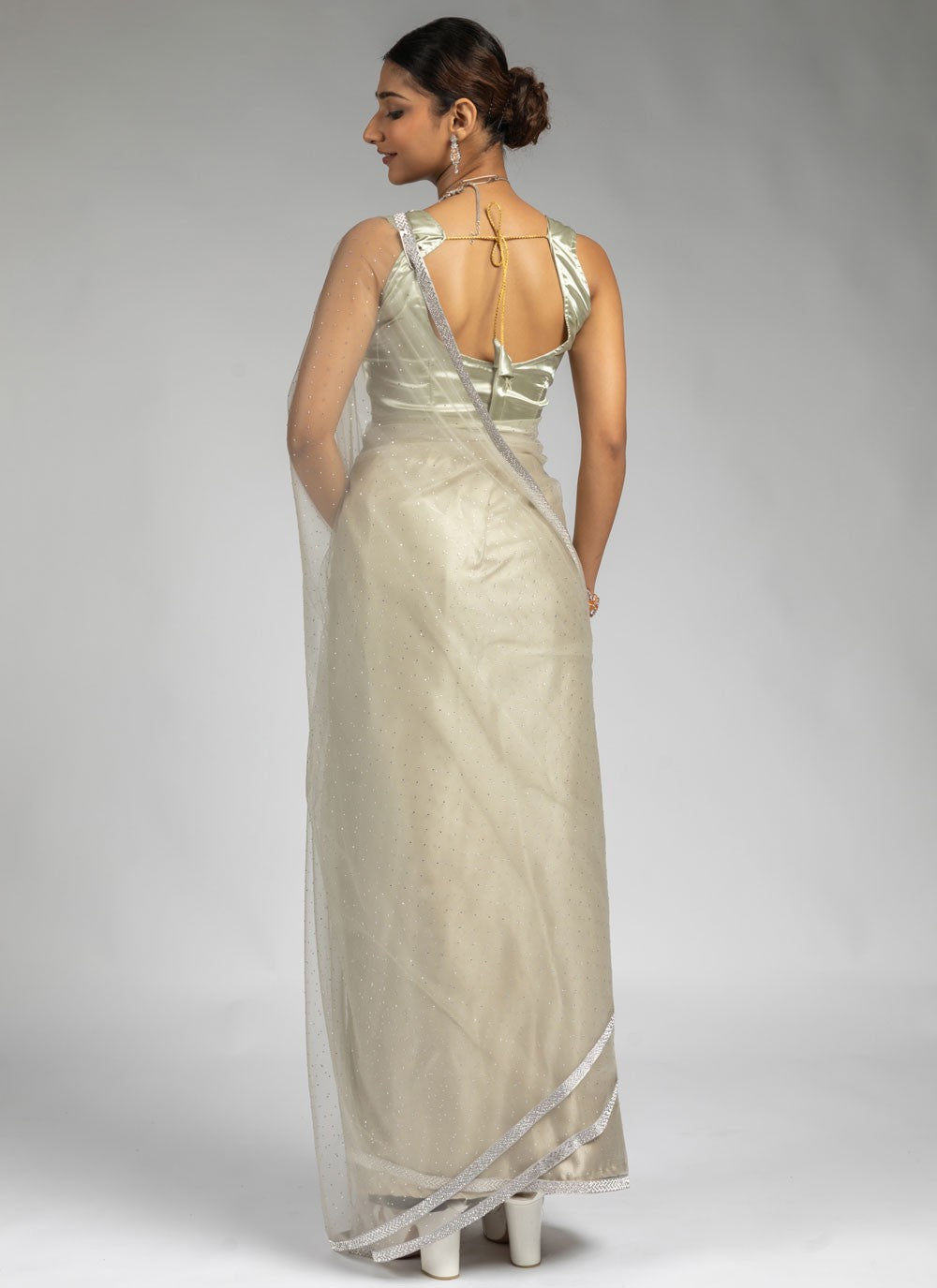 Lace Net Beige Traditional Saree S15606