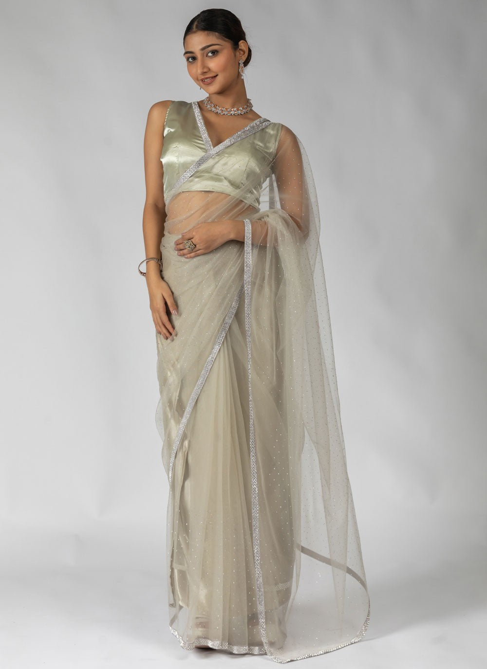 Lace Net Beige Traditional Saree S15606