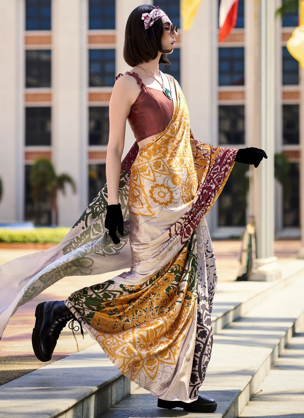 Abstract Print Satin Saree - S11830