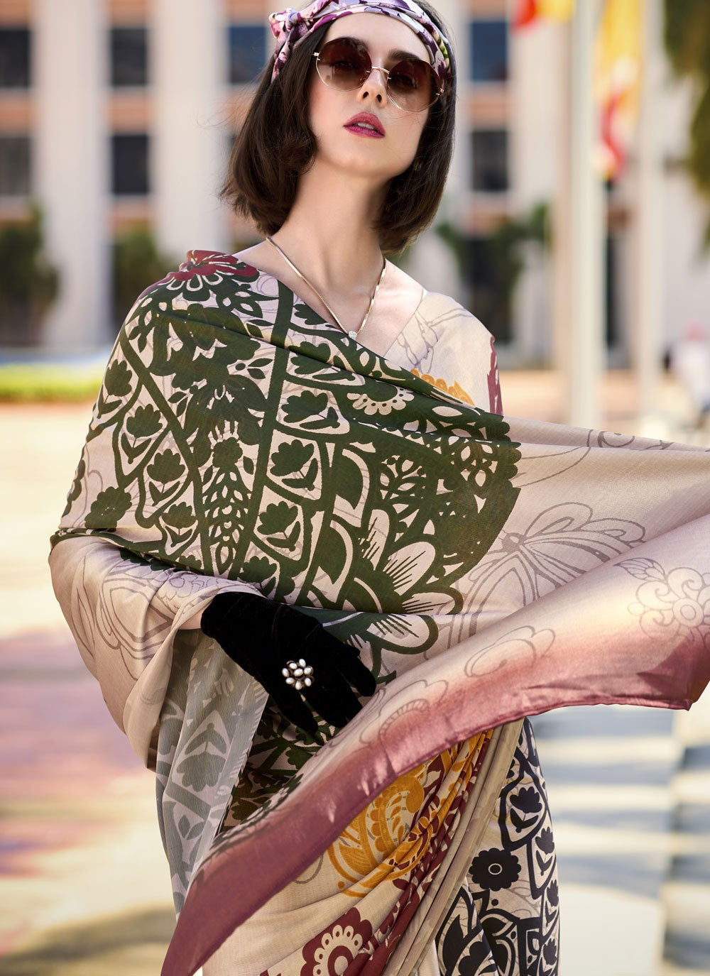 Abstract Print Satin Saree - S11830