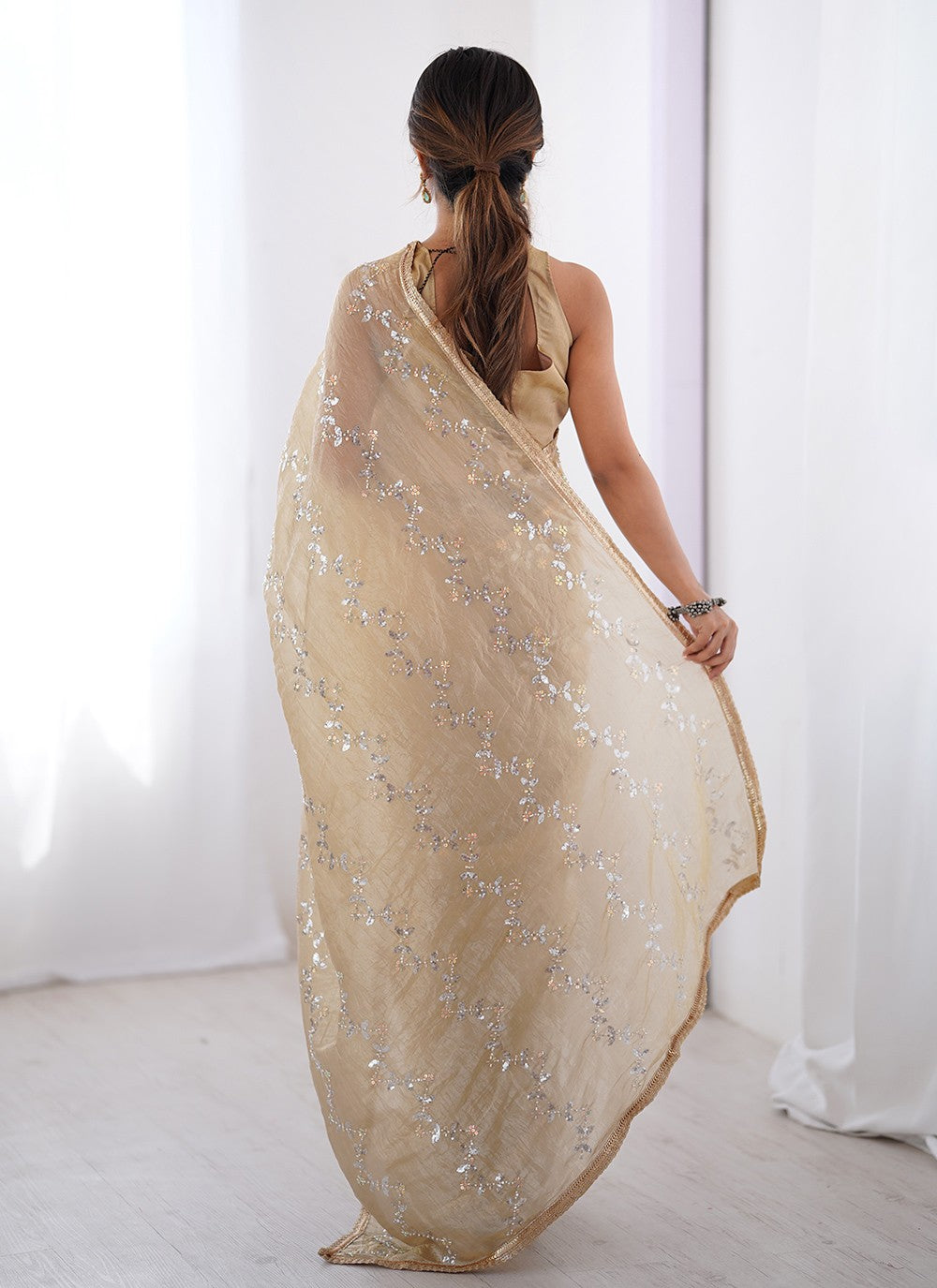 Beige Crush Classic Saree Beads, Moti, Sequins S16244