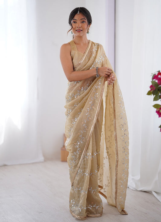 Beige Crush Classic Saree Beads, Moti, Sequins S16244