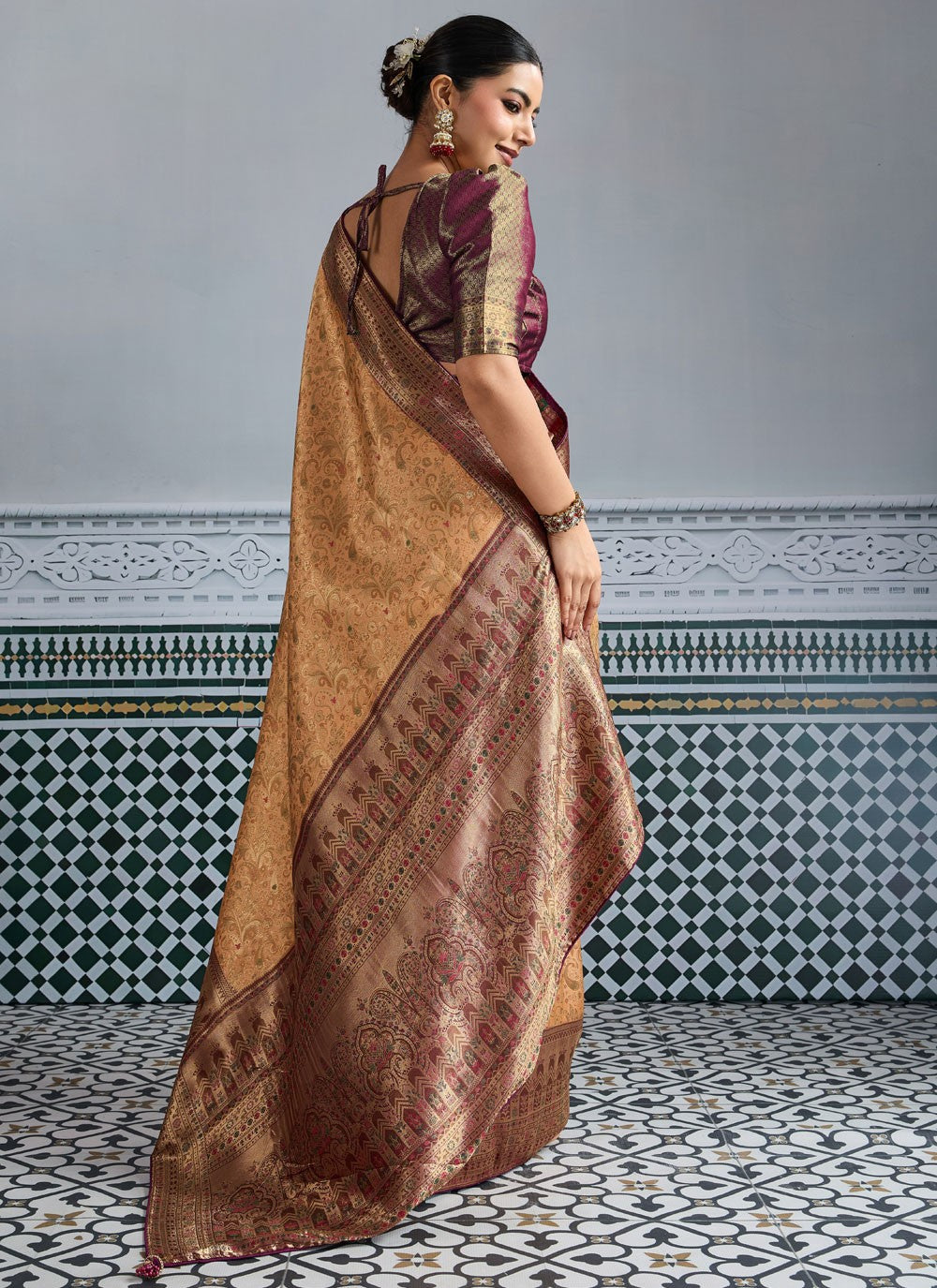 Beige Kanjivaram Silk Designer Saree Woven S18065