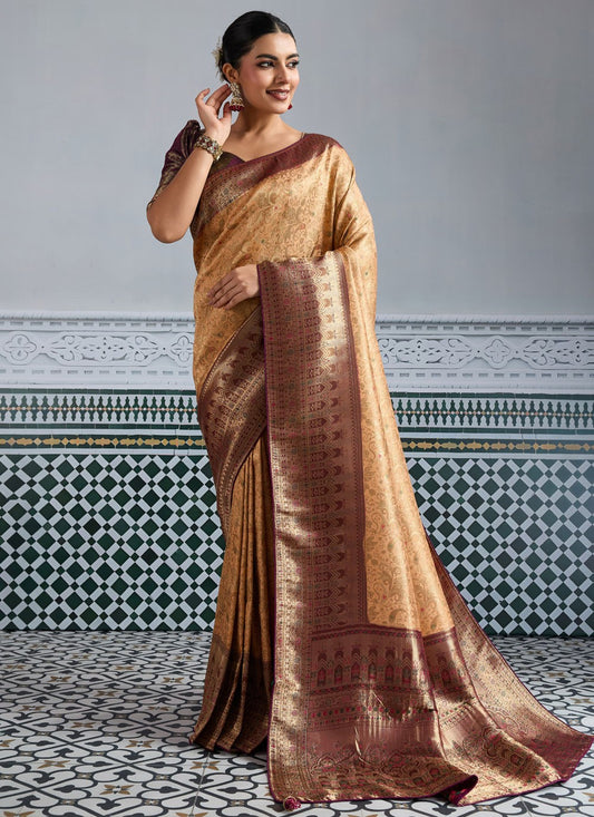 Beige Kanjivaram Silk Designer Saree Woven S18065
