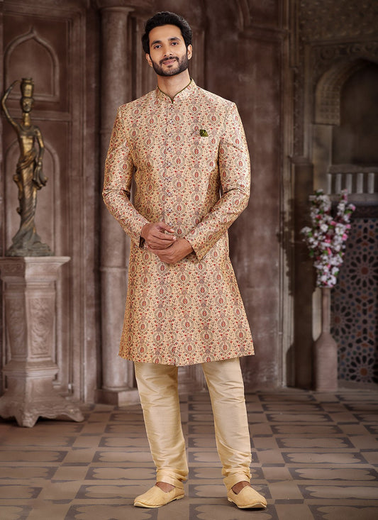 Printed Art Silk Beige Indo Western - M5291
