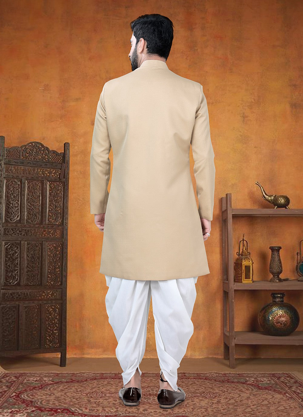 Buttons Rayon Beige Sherwani - M8766