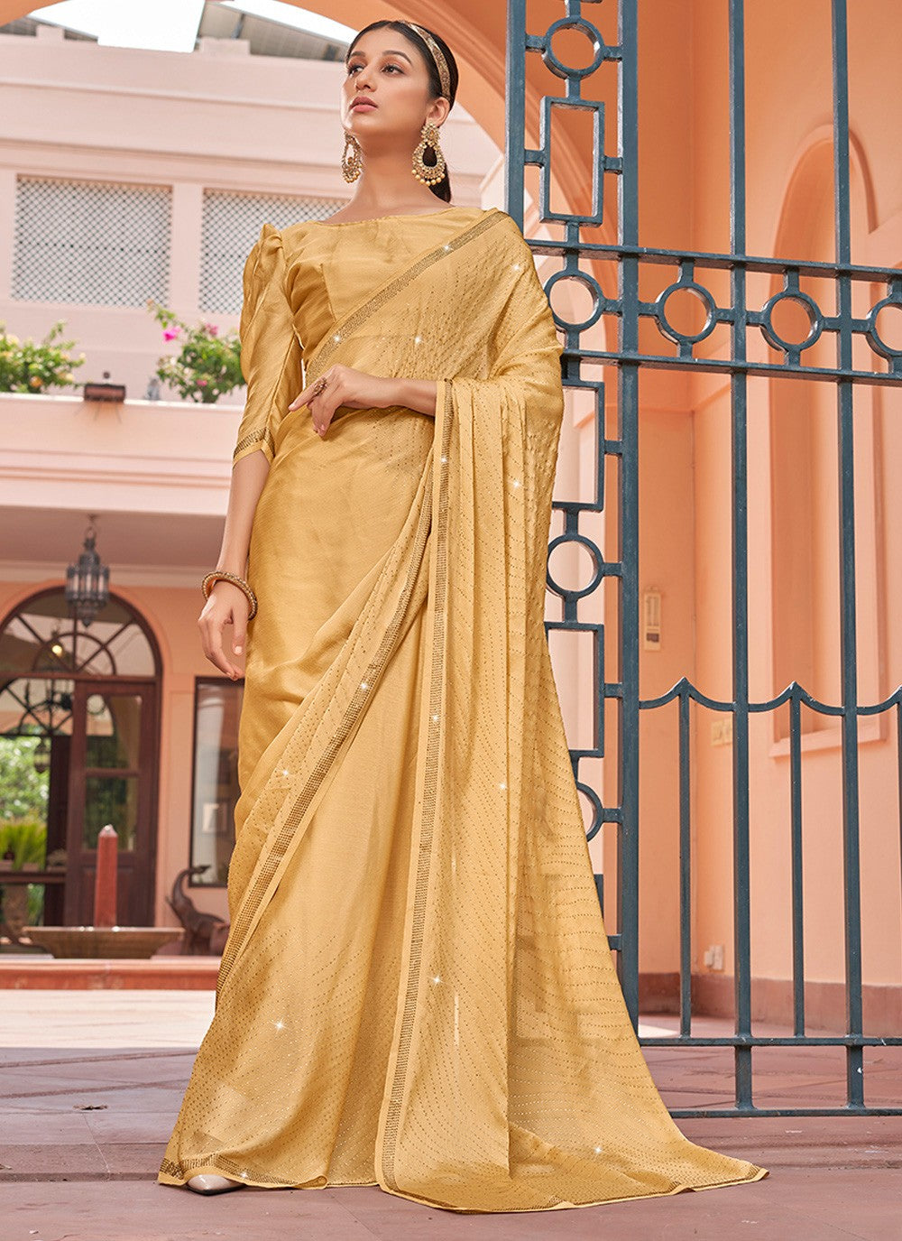 Trendy Swarovski Chiffon Satin Saree - S3507