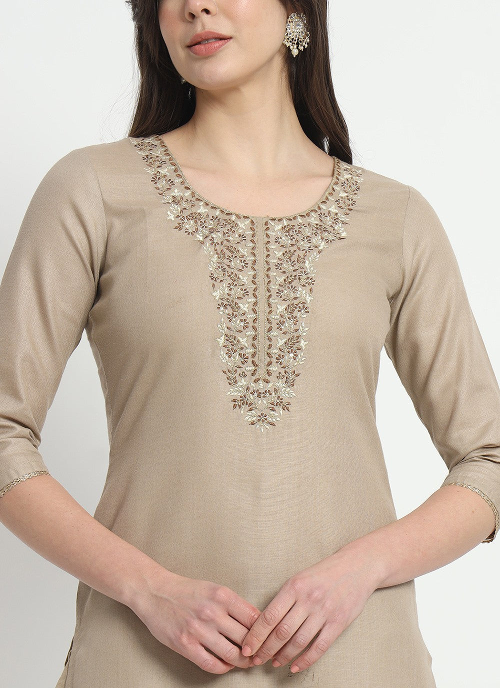 Embroidered Cotton Pant Style Suit - T4519