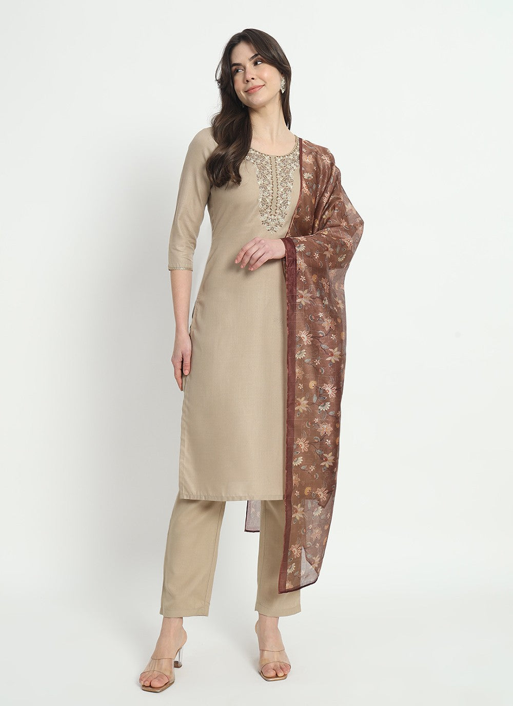 Embroidered Cotton Pant Style Suit - T4519