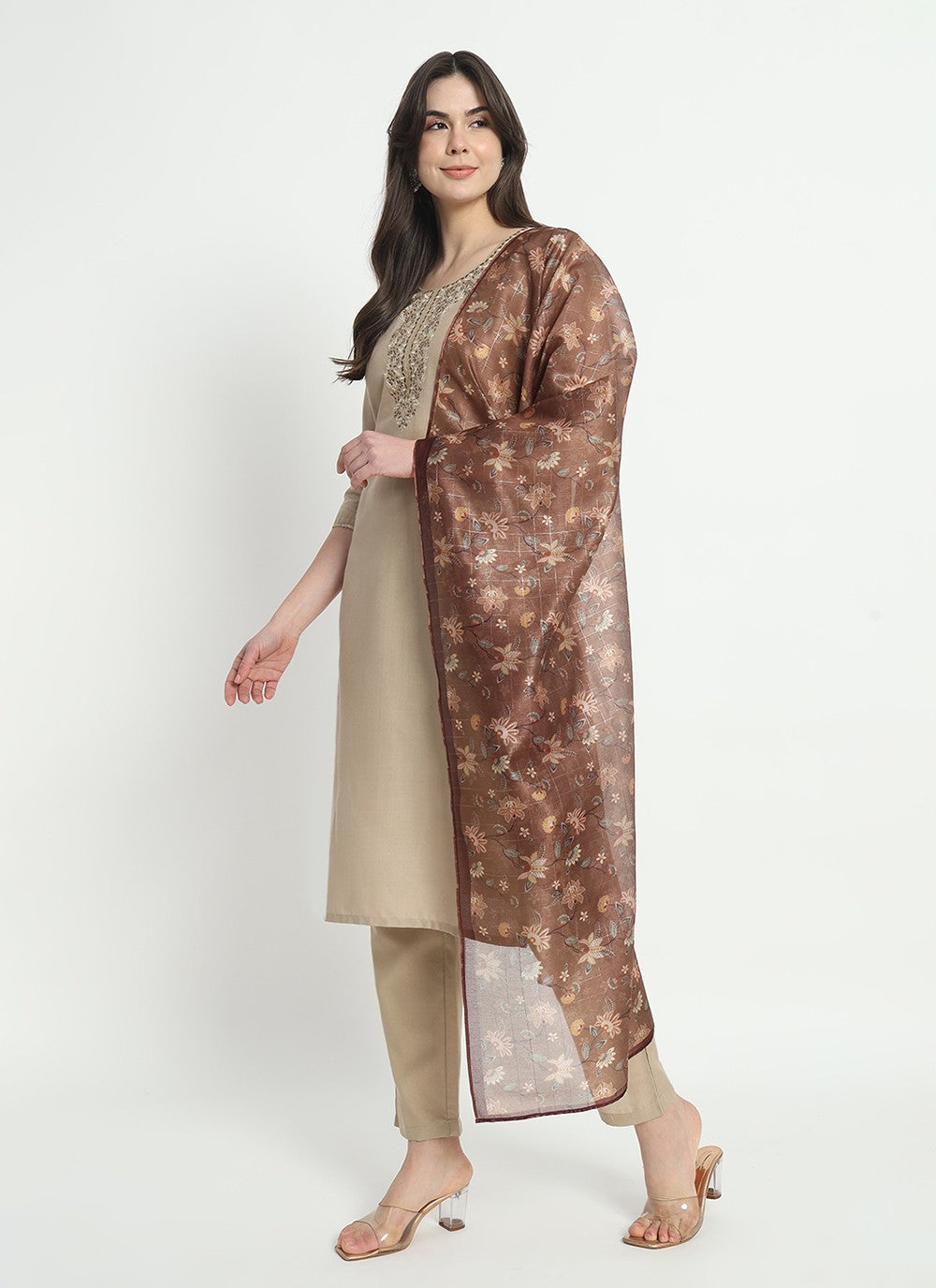 Embroidered Cotton Pant Style Suit - T4519