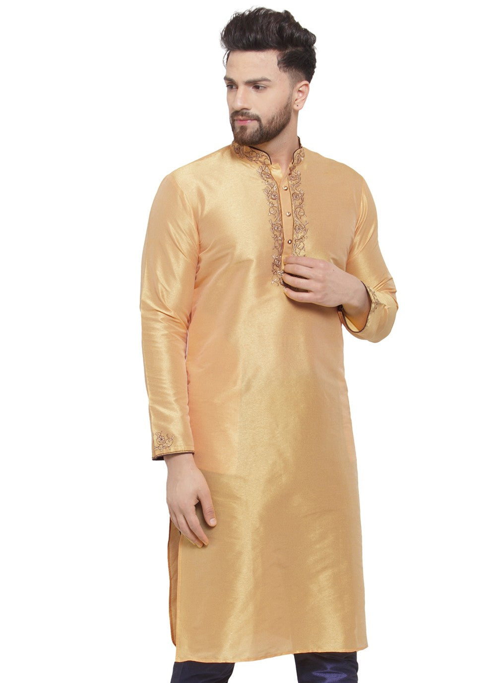 Embroidered Dupion Silk Beige Kurta - M7326